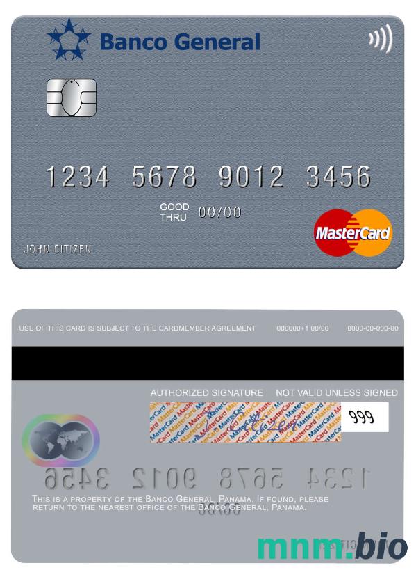 Panama Banco General przykład karty mastercard w formacie PSD